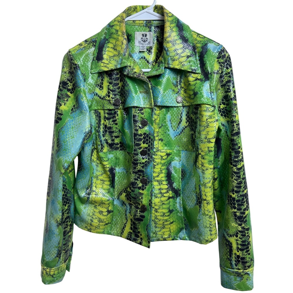 Renfrew‎ Womens Green Snakeskin Print Cropped Jacket XS USA Bold Edgy Eclectic